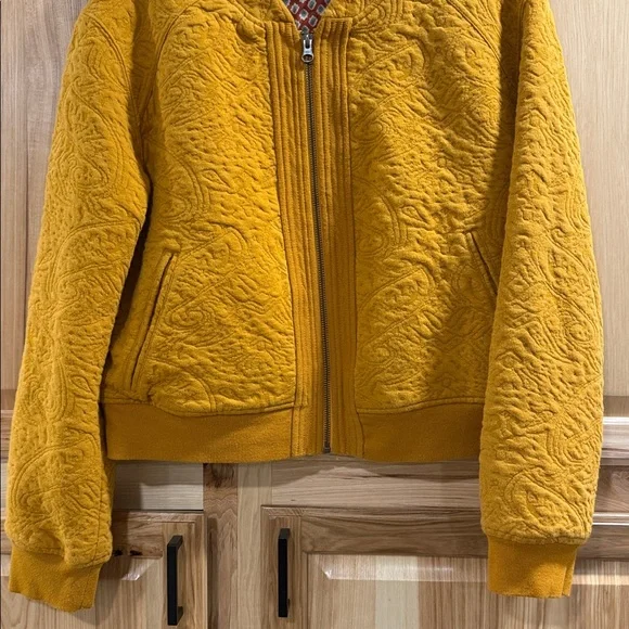 Saturday Sunday Anthropologie Mustard Yellow Quilted Boho Bomber Jacket Size L - Picture 3 of 9